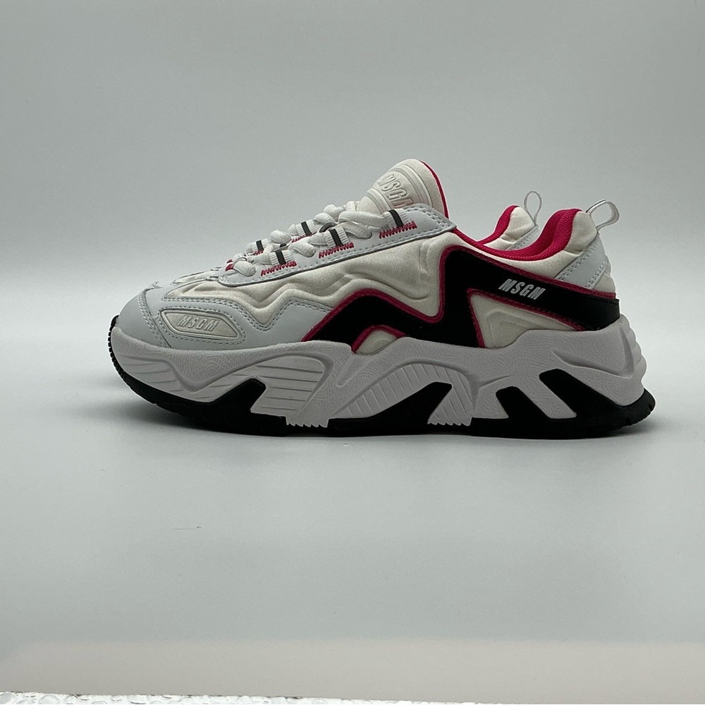 MSGM NWOT Women’s Vortex Sneaker in White Black  and Hot Pink